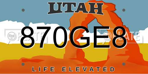 870GE8 Utah License Plate