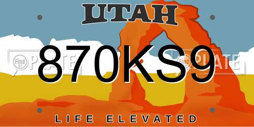 870KS9 Utah License Plate
