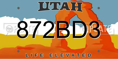 872BD3 Utah License Plate