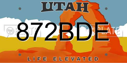 872BDE Utah License Plate
