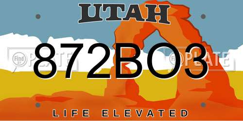 872BO3 Utah License Plate