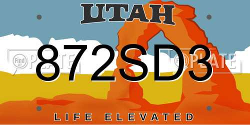 872SD3 Utah License Plate
