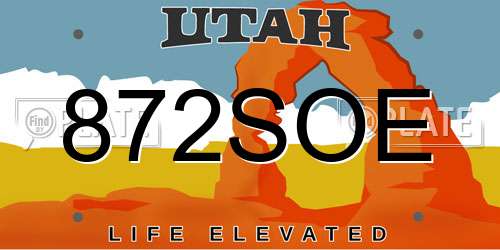 872SOE Utah License Plate