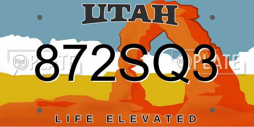 872SQ3 Utah License Plate