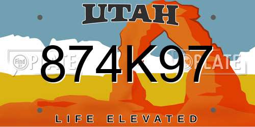 874K97 Utah License Plate
