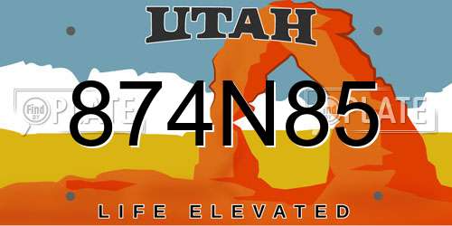 874N85 Utah License Plate