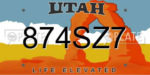 874SZ7 Utah License Plate