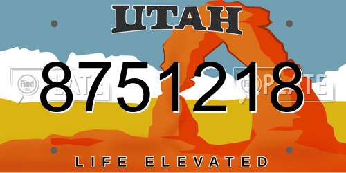 8751218 Utah License Plate