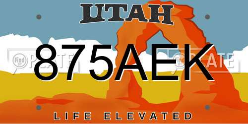 875AEK Utah License Plate