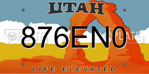 876EN0 Utah License Plate