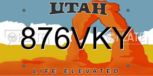 876VKY Utah License Plate