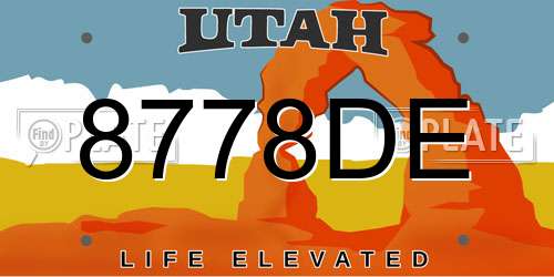 8778DE Utah License Plate