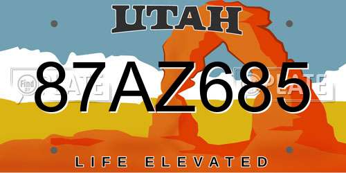 87AZ685 Utah License Plate