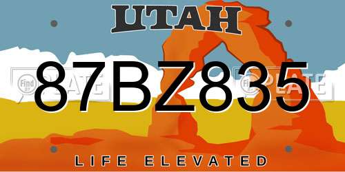 87BZ835 Utah License Plate