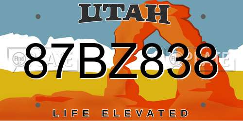 87BZ838 Utah License Plate