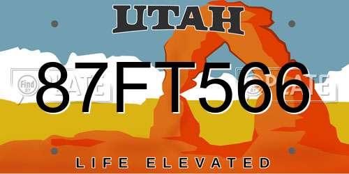 87FT566 Utah License Plate