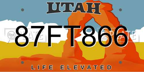 87FT866 Utah License Plate