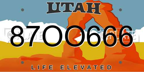 87OO666 Utah License Plate
