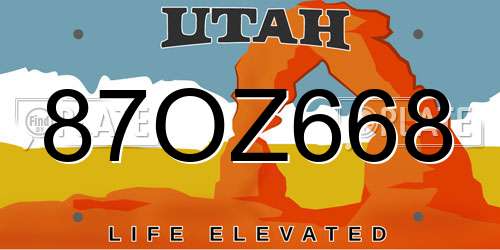 87OZ668 Utah License Plate