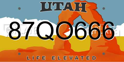 87QO666 Utah License Plate