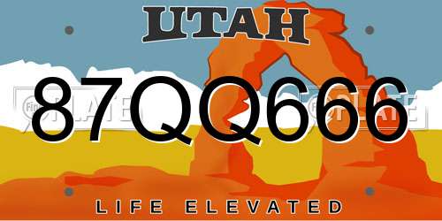 87QQ666 Utah License Plate