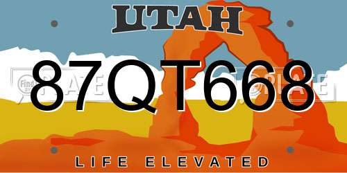 87QT668 Utah License Plate