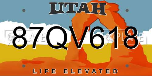 87QV618 Utah License Plate
