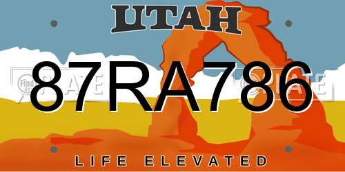 87RA786 Utah License Plate