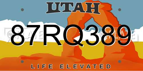 87RQ389 Utah License Plate