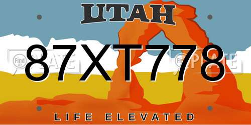87XT778 Utah License Plate