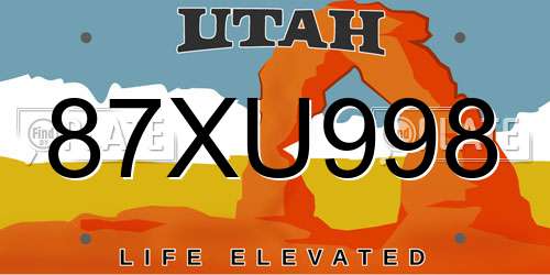 87XU998 Utah License Plate