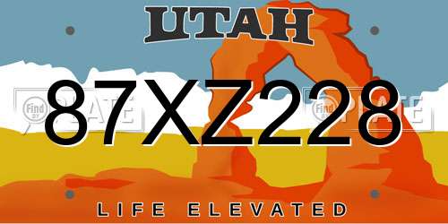87XZ228 Utah License Plate