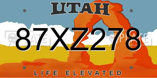 87XZ278 Utah License Plate