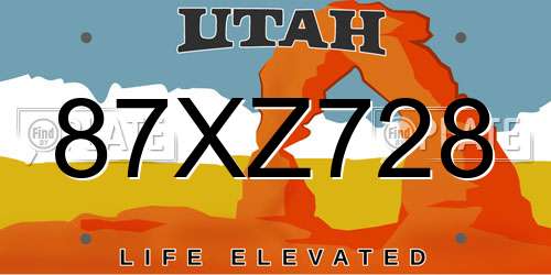 87XZ728 Utah License Plate