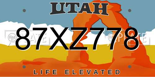 87XZ778 Utah License Plate