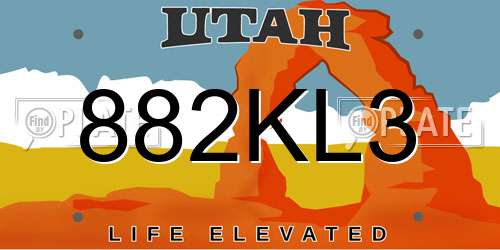 882KL3 Utah License Plate