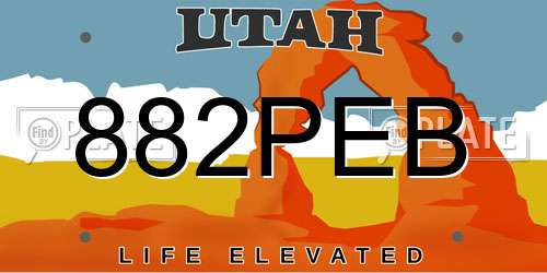 882PEB Utah License Plate