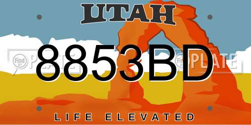 8853BD Utah License Plate