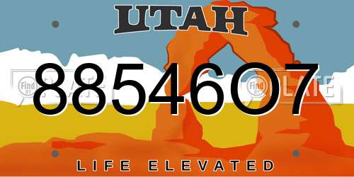 88546O7 Utah License Plate