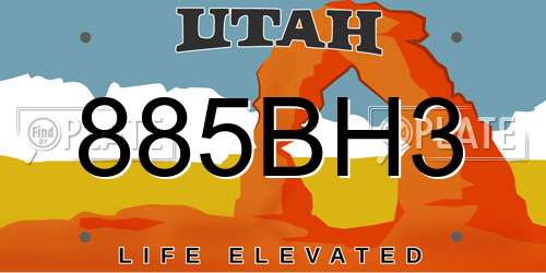 885BH3 Utah License Plate