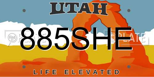 885SHE Utah License Plate
