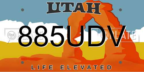 885UDV Utah License Plate