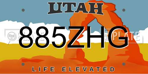 885ZHG Utah License Plate