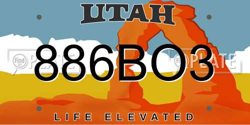 886BO3 Utah License Plate