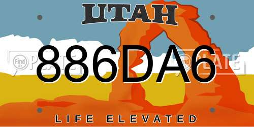 886DA6 Utah License Plate