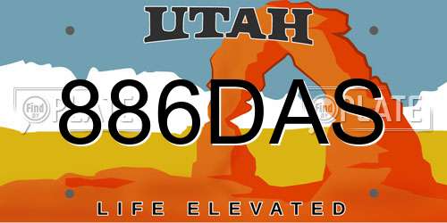 886DAS Utah License Plate
