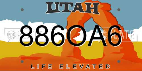 886OA6 Utah License Plate