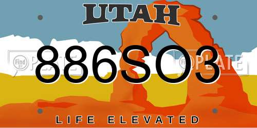 886SO3 Utah License Plate