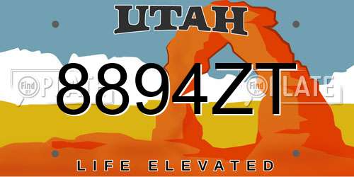 8894ZT Utah License Plate
