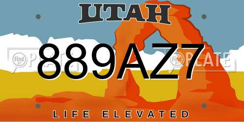 889AZ7 Utah License Plate